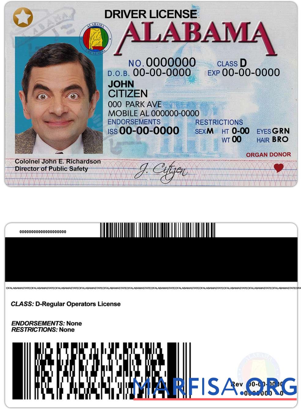 Downloadable USA Alabama driving license example